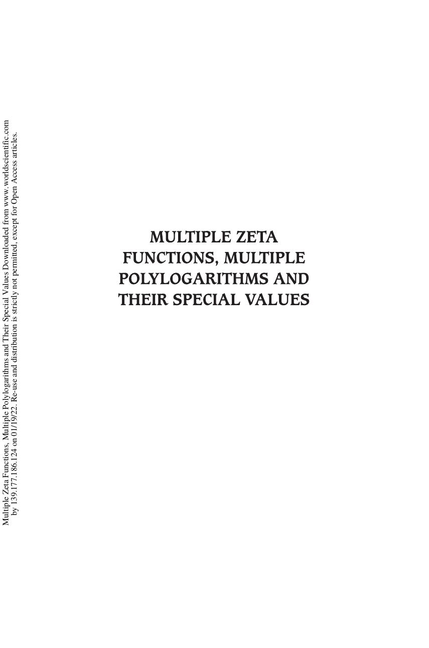 Multiple Zeta Functions, Multiple Polylogarithms and Their Special Values by Jianqiang Zhao (赵健强)