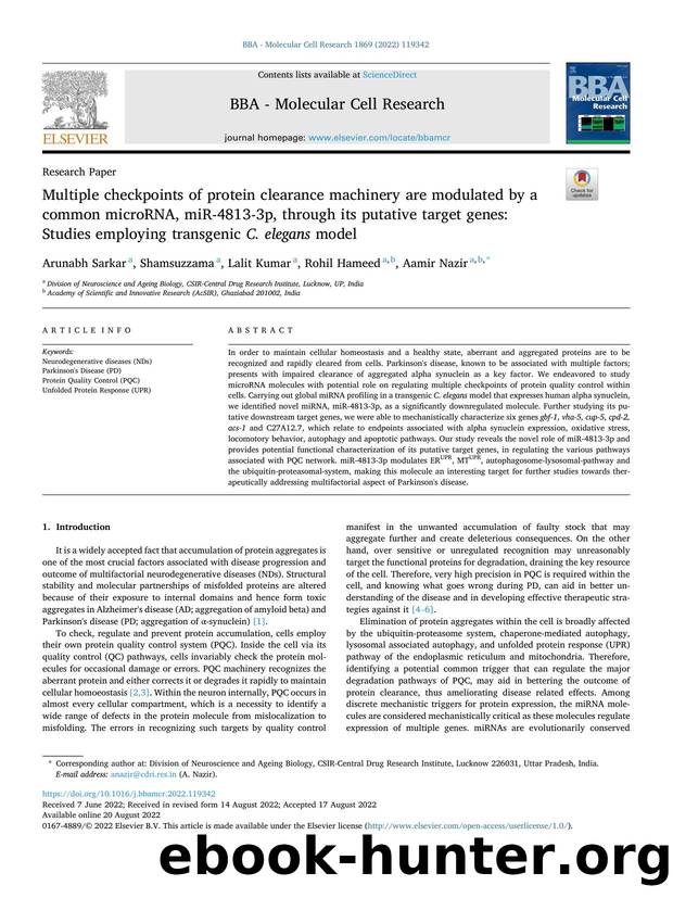 Multiple checkpoints of protein clearance machinery are modulated by a common microRNA, miR-4813-3p, through its putative target genes: Studies employing transgenic C. elegans model by Arunabh Sarkar & Shamsuzzama & Lalit Kumar & Rohil Hameed & Aamir Nazir