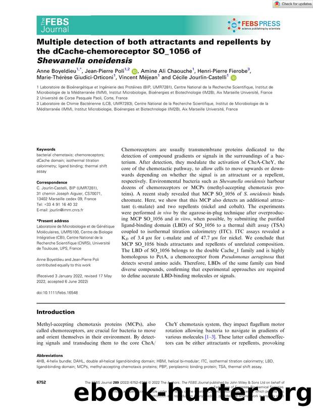 Multiple detection of both attractants and repellents by the dCacheâchemoreceptor SO_1056 of Shewanella oneidensis by Unknown