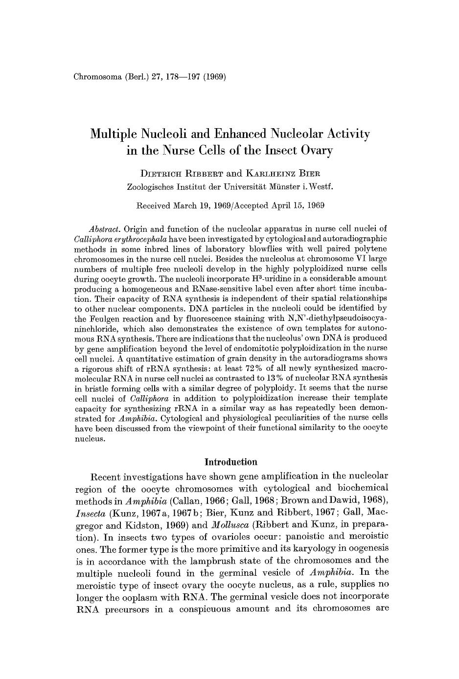 Multiple nucleoli and enhanced nucleolar activity in the nurse cells of the insect ovary by Unknown