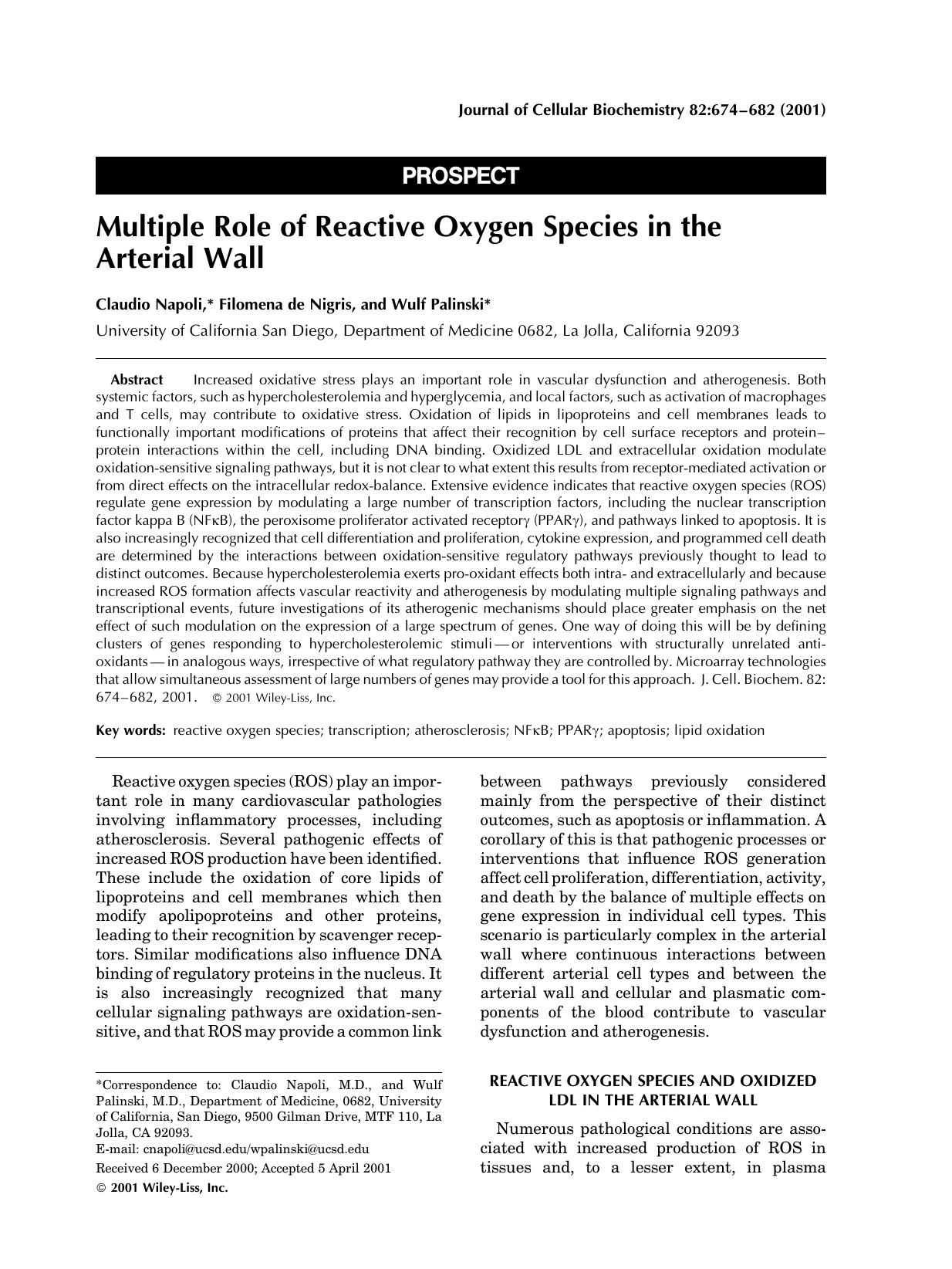 Multiple role of reactive oxygen species in the arterial wall by Unknown