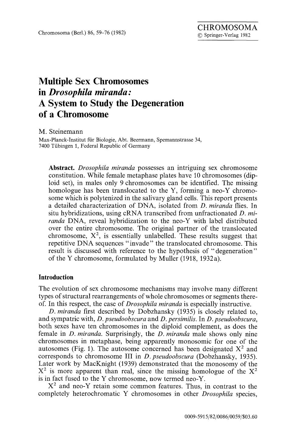 Multiple sex chromosomes in <Emphasis Type="Italic">Drosophila miranda<Emphasis>: A system to study the degeneration of a chromosome by Unknown