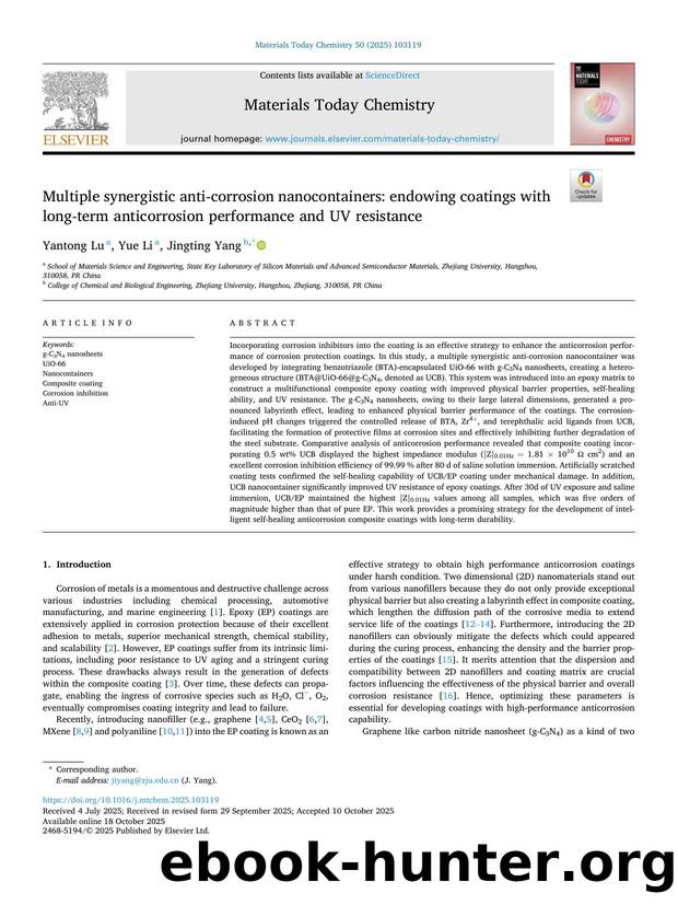 Multiple synergistic anti-corrosion nanocontainers: endowing coatings with long-term anticorrosion performance and UV resistance by Yantong Lu