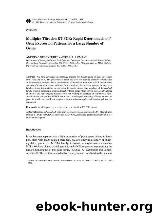 Multiplex Titration RT-PCR: Rapid Determination of Gene Expression Patterns for a Large Number of Genes by Unknown