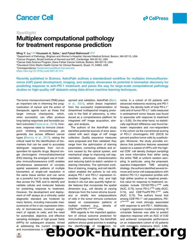 Multiplex computational pathology for treatment response prediction by Ming Y. Lu & Houssein A. Sater & Faisal Mahmood