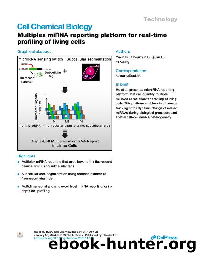 Multiplex miRNA reporting platform for real-time profiling of living cells by Yaxin Hu & Cheuk Yin Li & Qiuyu Lu & Yi Kuang
