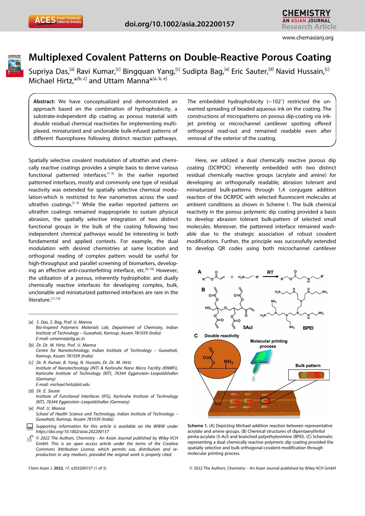 Multiplexed Covalent Patterns on DoubleâReactive Porous Coating by Unknown