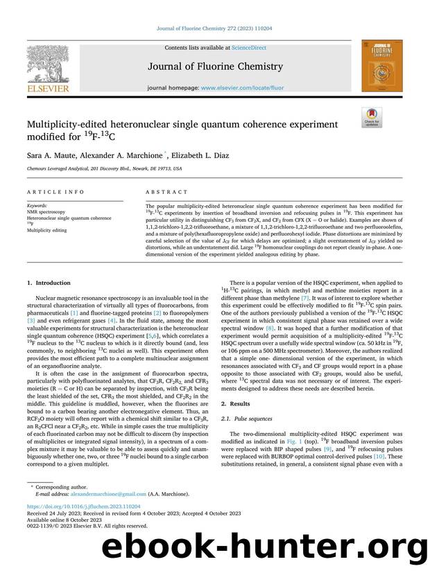 Multiplicity-edited heteronuclear single quantum coherence experiment modified for 19F-13C by Sara A. Maute & Alexander A. Marchione & Elizabeth L. Diaz