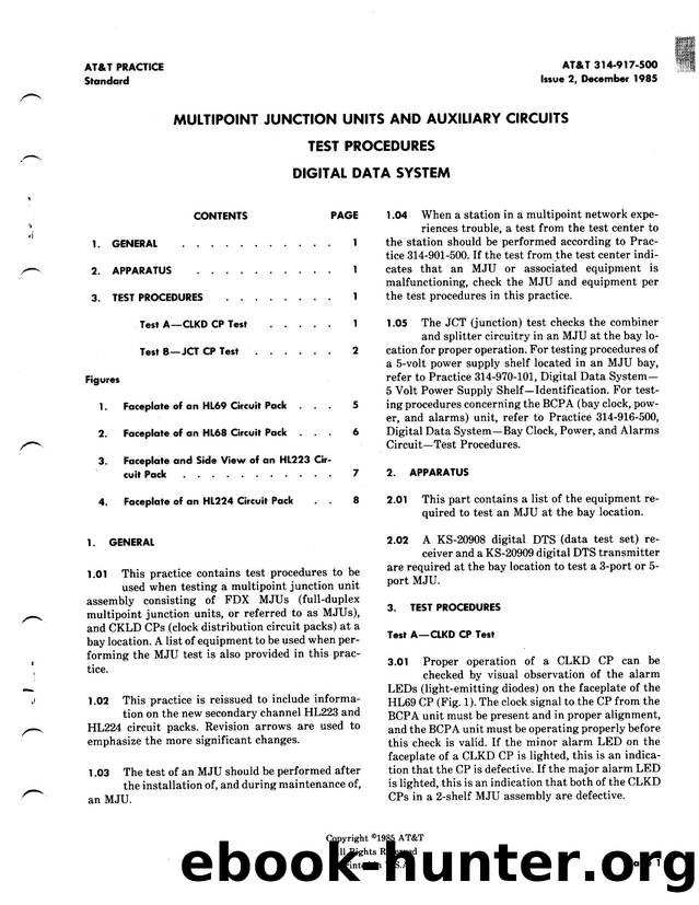 Multipoint Junction Units and Auxiliary Circuits Test Procedures Digital Data System by AT&&T
