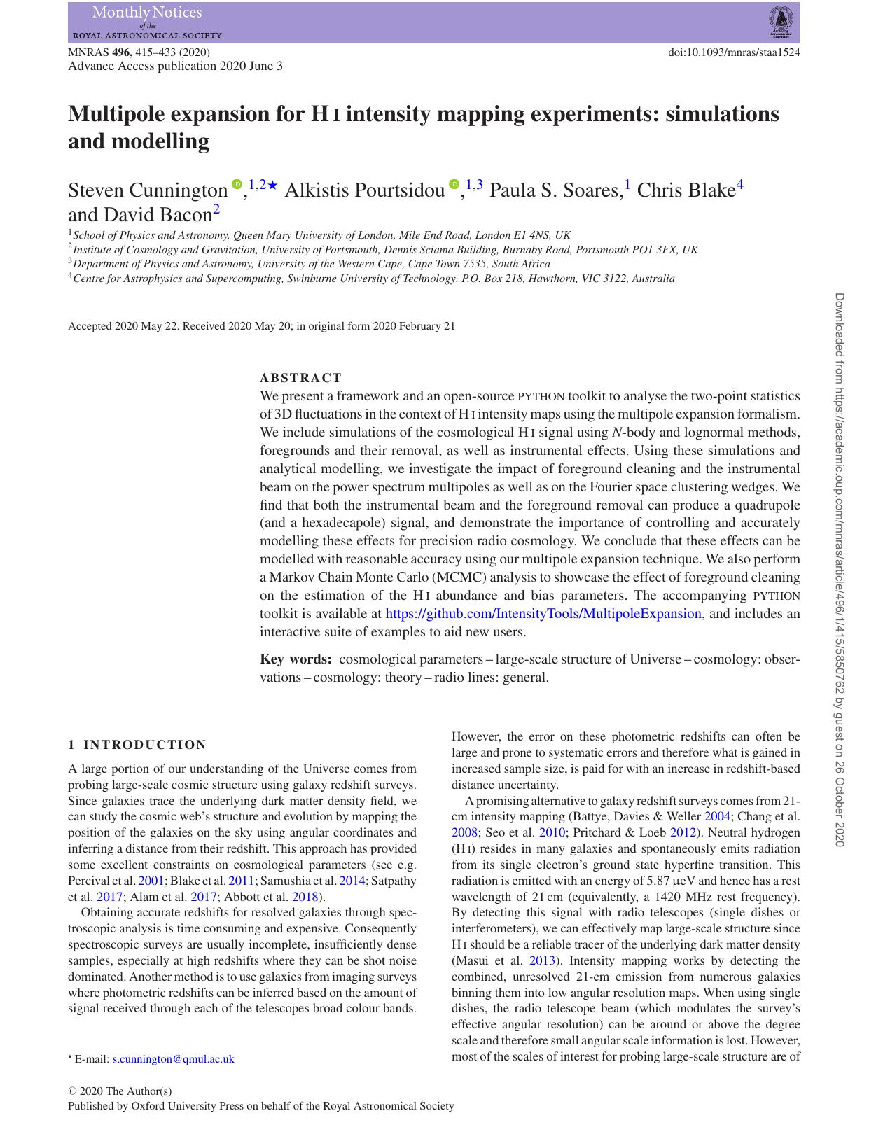 Multipole expansion for Hâi intensity mapping experiments: simulations and modelling by Steven Cunnington & Alkistis Pourtsidou & Paula S Soares & Chris Blake & David Bacon