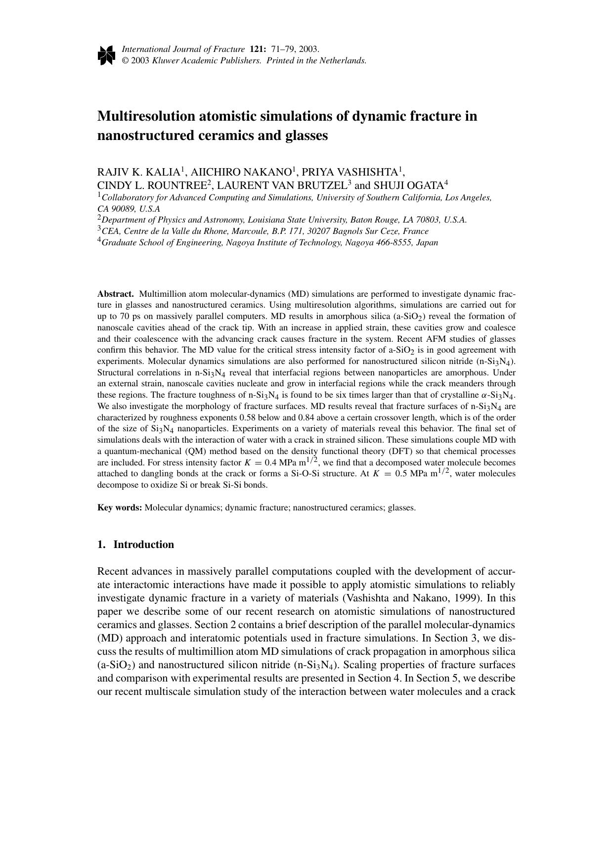 Multiresolution atomistic simulations of dynamic fracture in nanostructured ceramics and glasses by Unknown