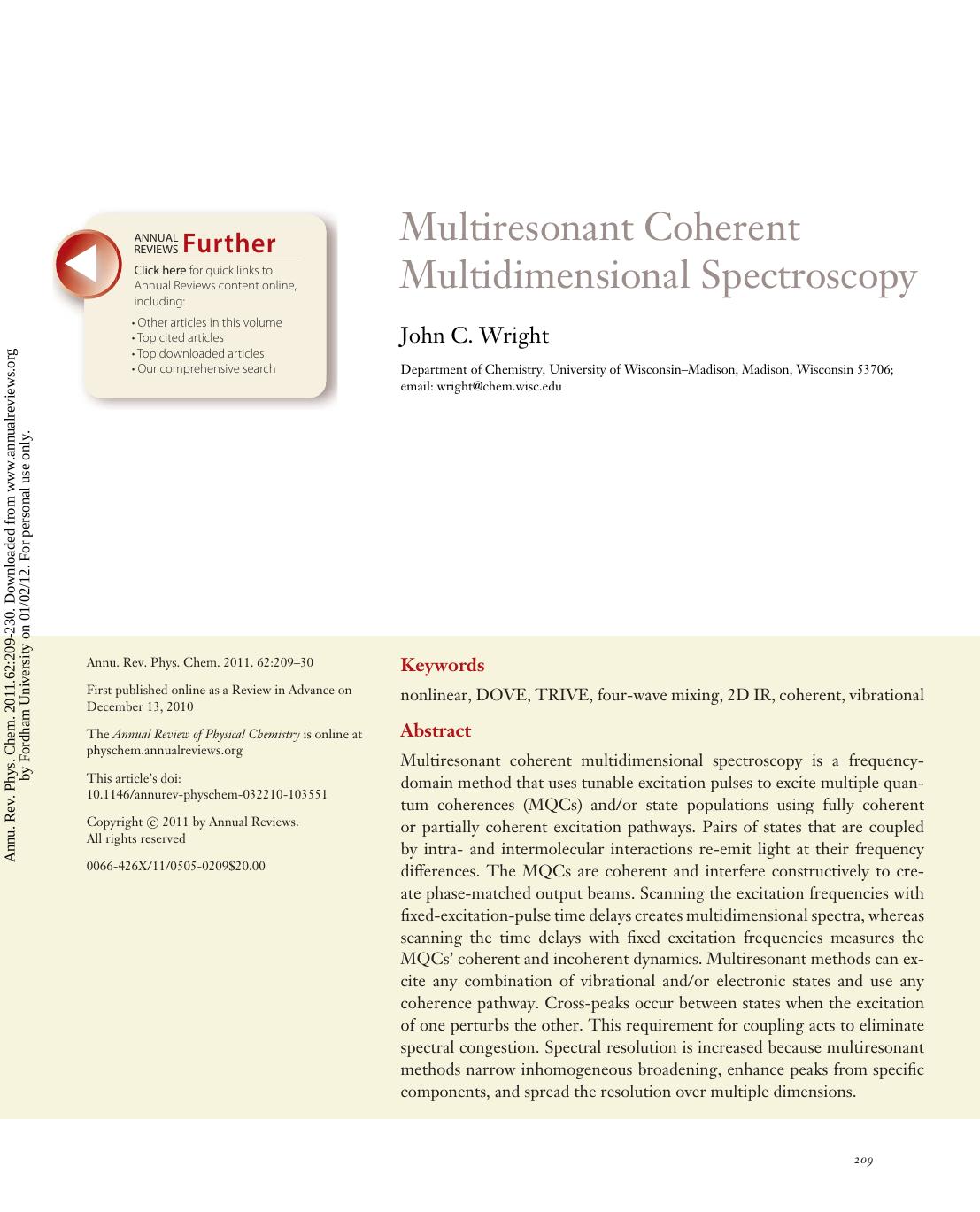 Multiresonant Coherent Multidimensional Spectroscopy by John C. Wright