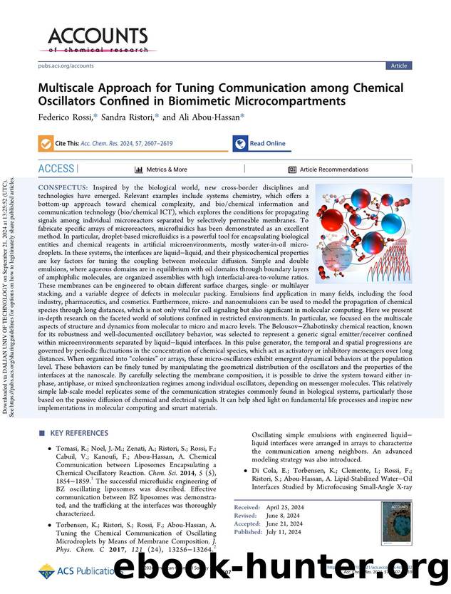 Multiscale Approach for Tuning Communication among Chemical Oscillators Confined in Biomimetic Microcompartments by Federico Rossi Sandra Ristori & Ali Abou-Hassan
