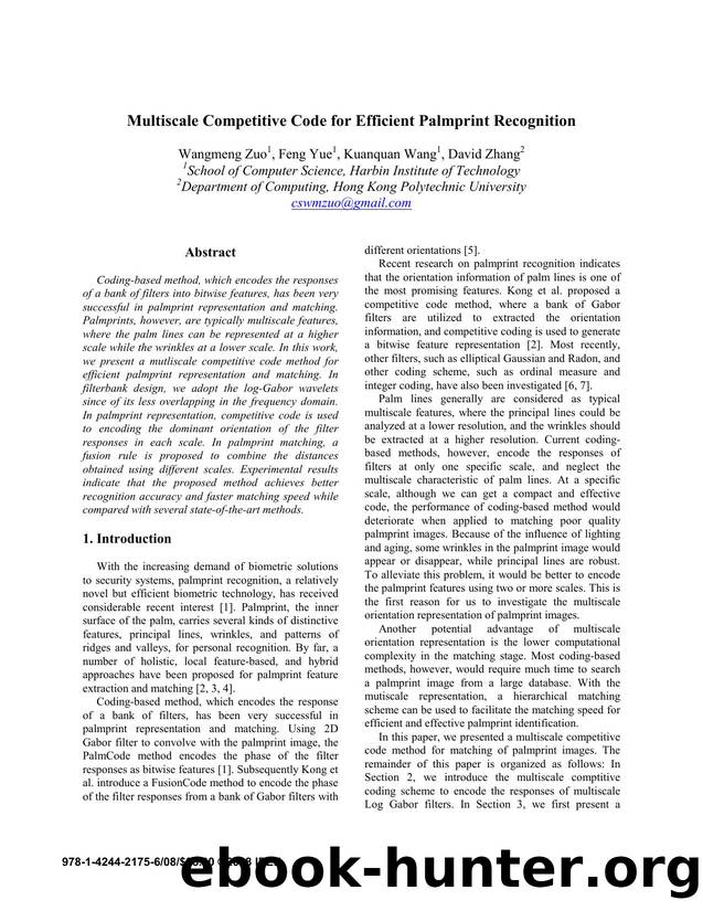 Multiscale Competitive Code for Efficient Palmprint Recognition by 