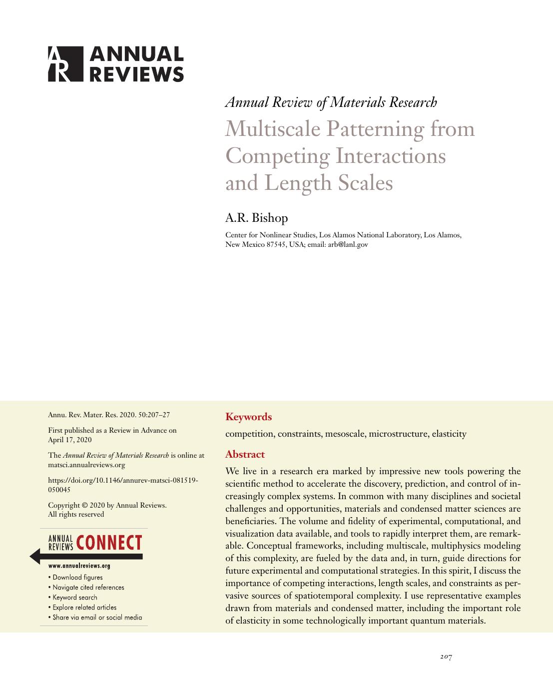Multiscale Patterning from Competing Interactions and Length Scales by A.R. Bishop