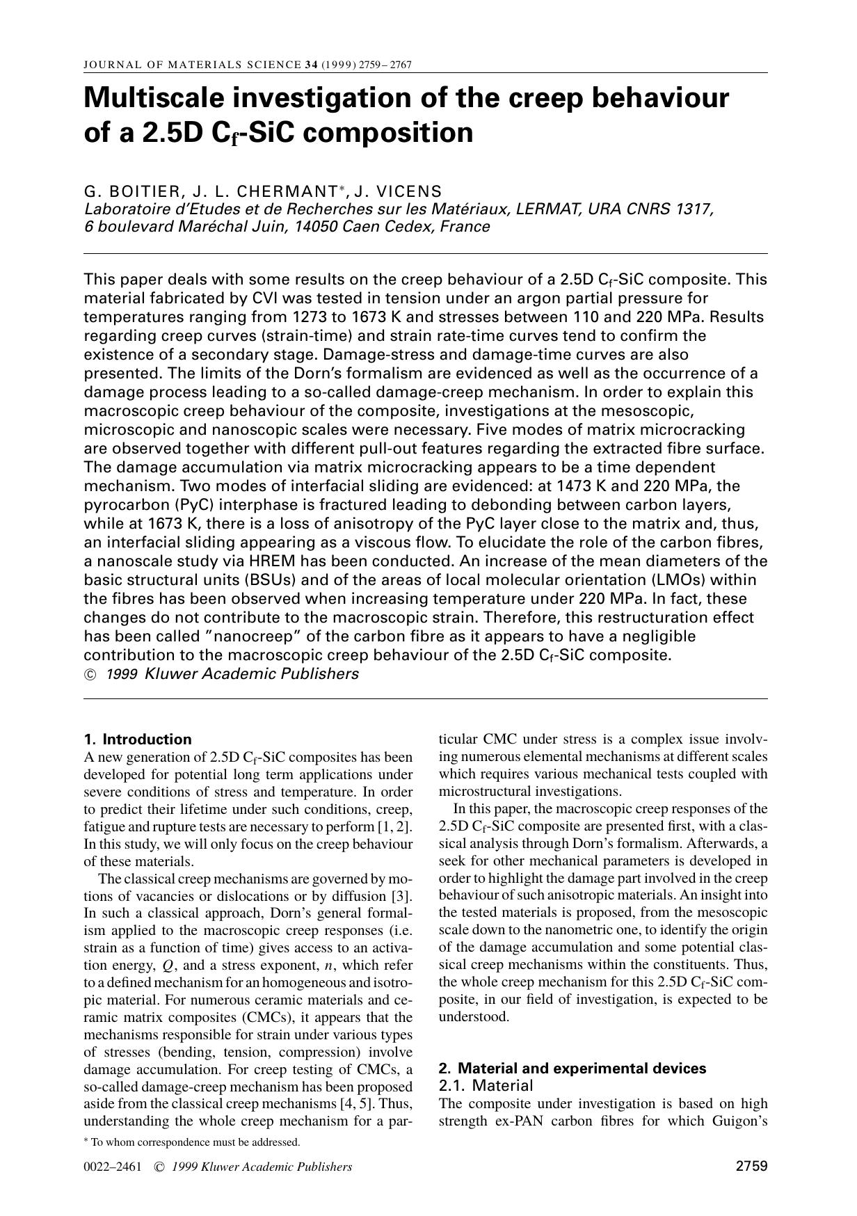 Multiscale investigation of the creep behaviour of a 2.5D Cf-SiC composition by Unknown