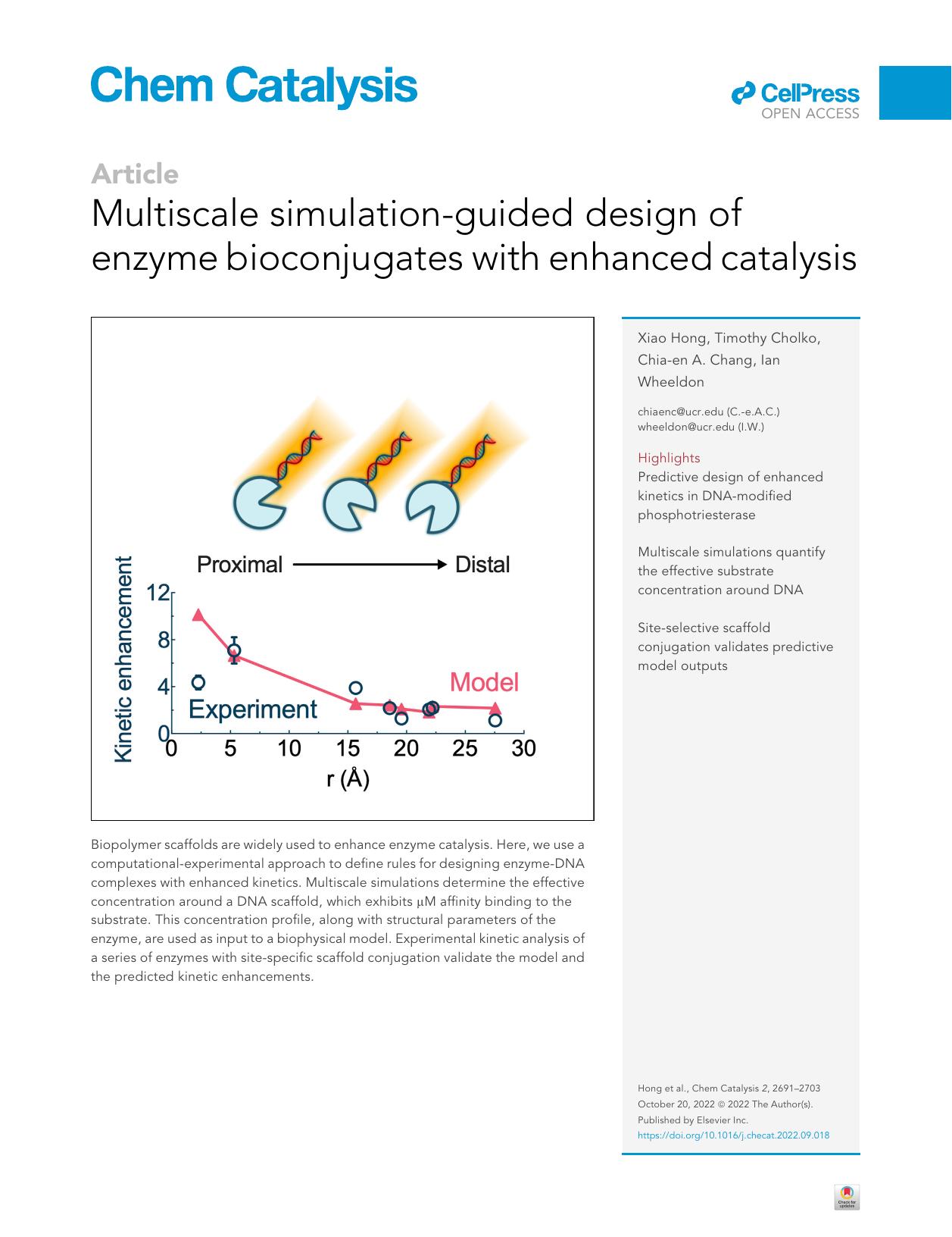 Multiscale simulation-guided design of enzyme bioconjugates with enhanced catalysis by Xiao Hong & Timothy Cholko & Chia-en A. Chang & Ian Wheeldon