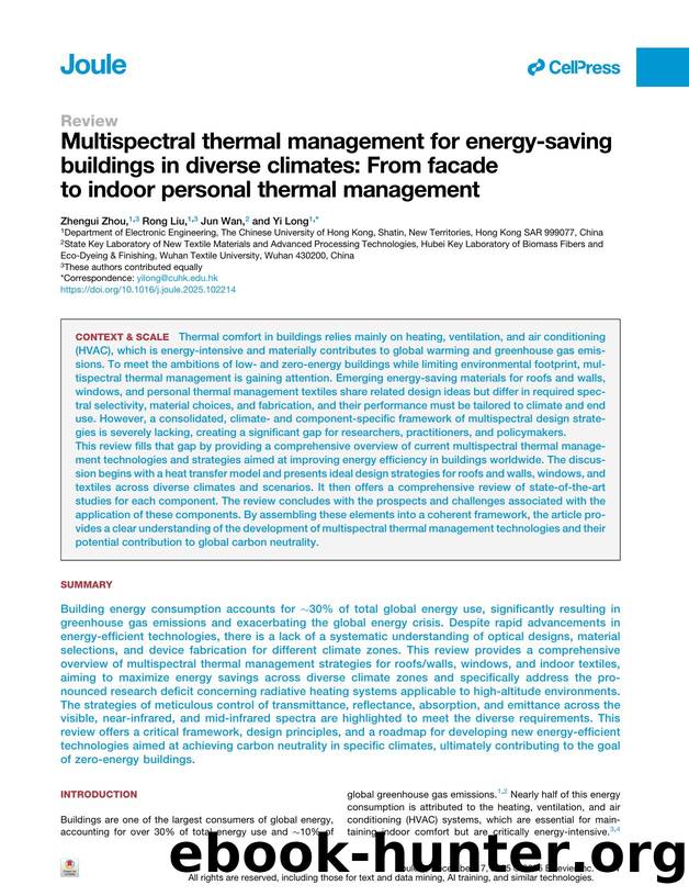 Multispectral thermal management for energy-saving buildings in diverse climates: From facade to indoor personal thermal management by Zhengui Zhou