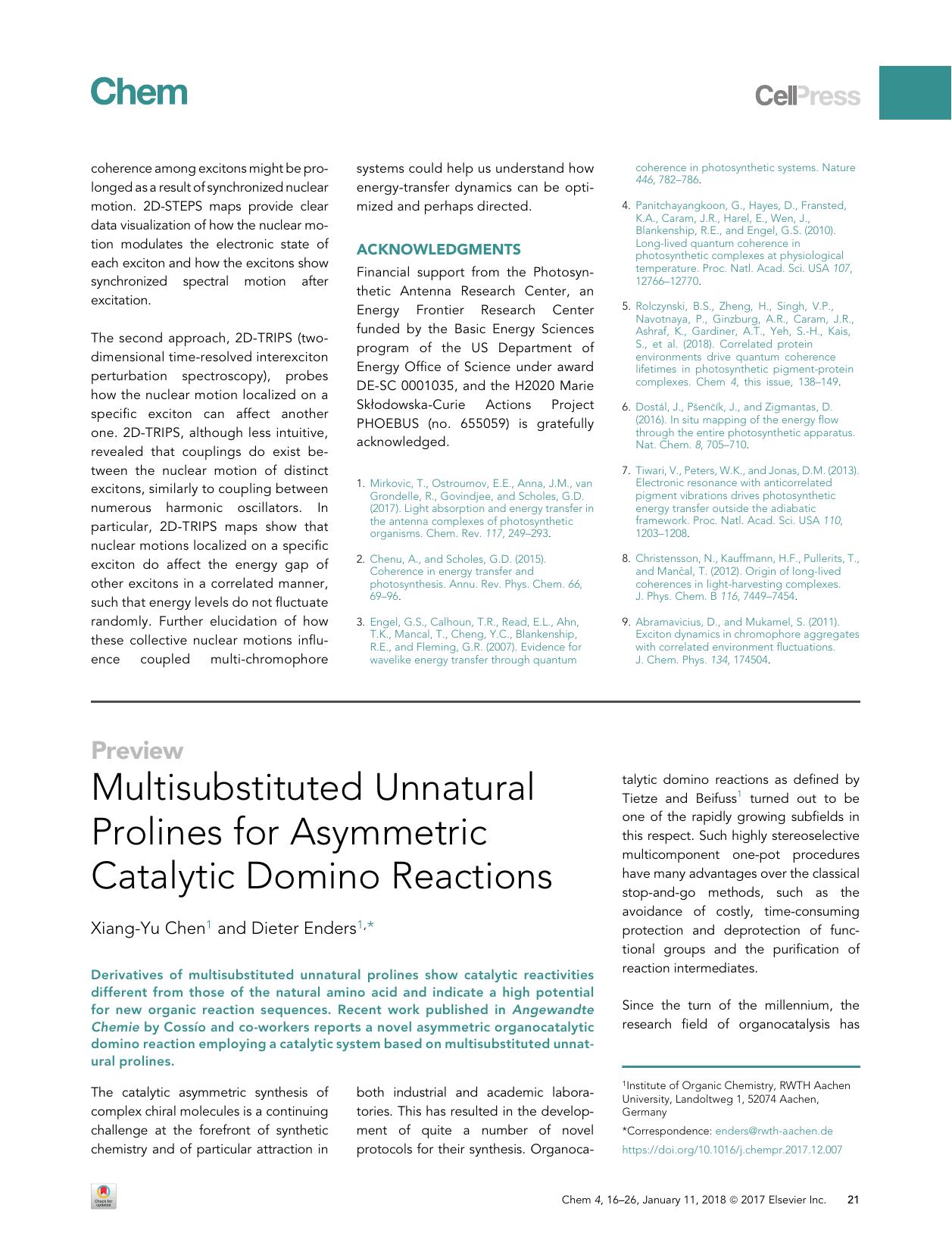 Multisubstituted Unnatural Prolines for Asymmetric Catalytic Domino Reactions by Xiang-Yu Chen & Dieter Enders