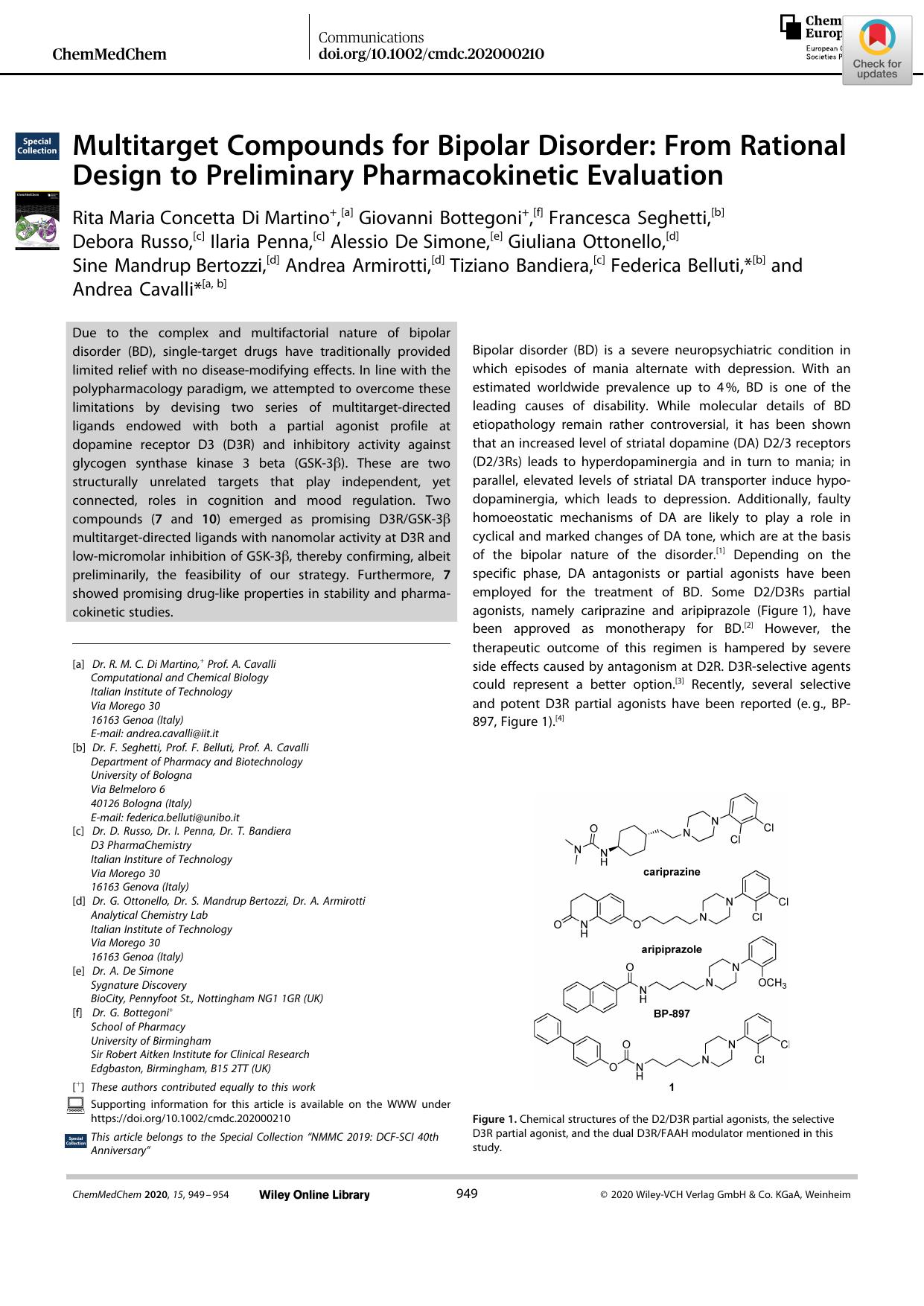 Multitarget Compounds for Bipolar Disorder: From Rational Design to Preliminary Pharmacokinetic Evaluation by Unknown