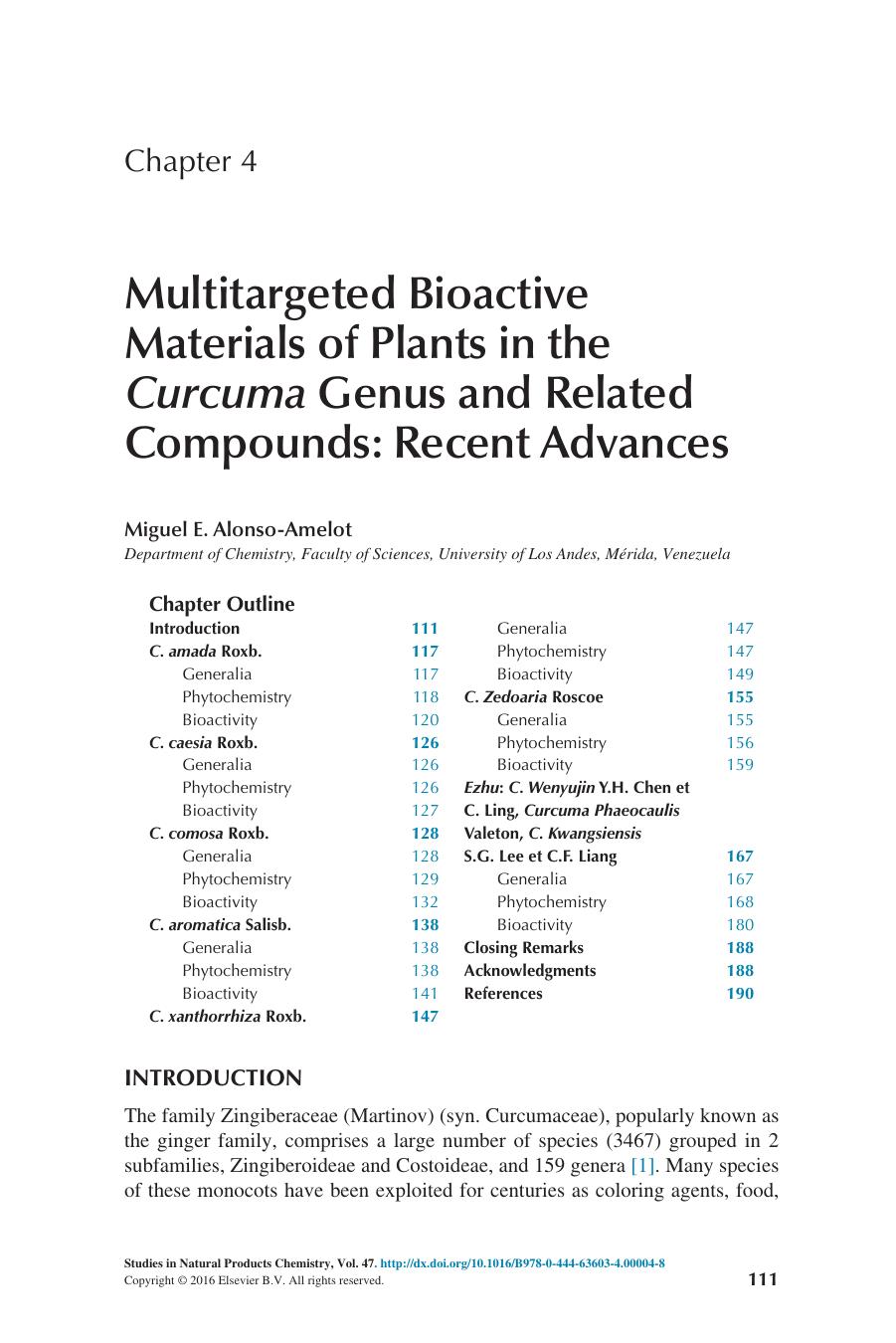 Multitargeted Bioactive Materials of Plants in the Curcuma Genus and Related Compounds: Recent Advances by Miguel E. Alonso-Amelot