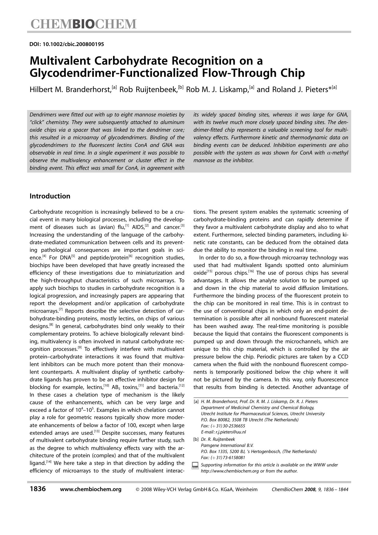 Multivalent Carbohydrate Recognition on a Glycodendrimer-Functionalized Flow-Through Chip by Unknown