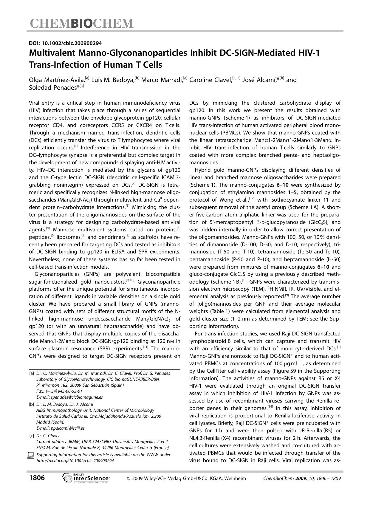 Multivalent Manno-Glyconanoparticles Inhibit DC-SIGN-Mediated HIV-1 Trans-Infection of Human T Cells by Unknown