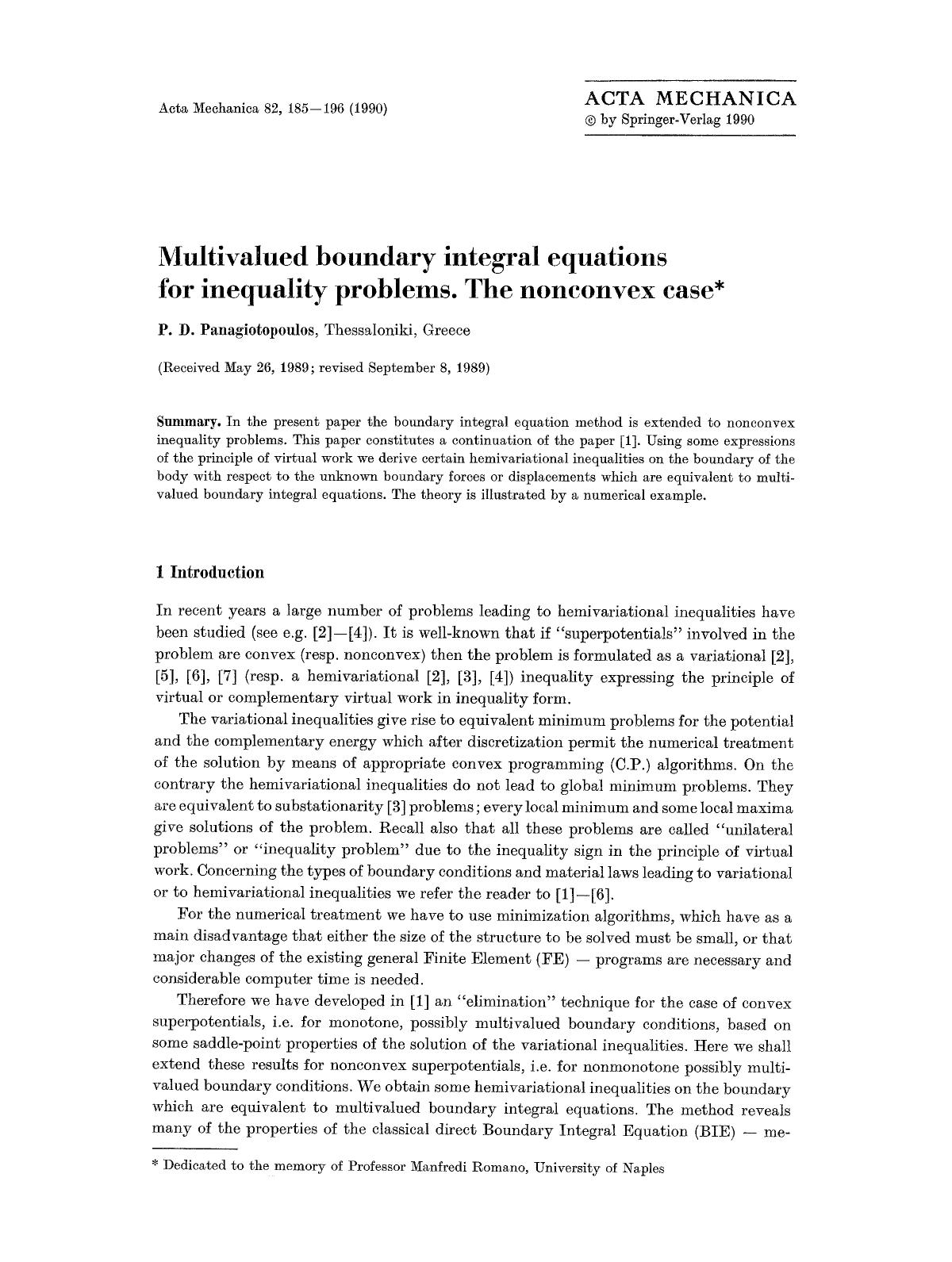 Multivalued boundary integral equations for inequality problems. The nonconvex case by Unknown