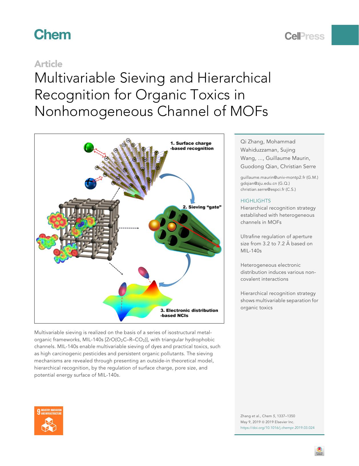 Multivariable Sieving and Hierarchical Recognition for Organic Toxics in Nonhomogeneous Channel of MOFs by unknow