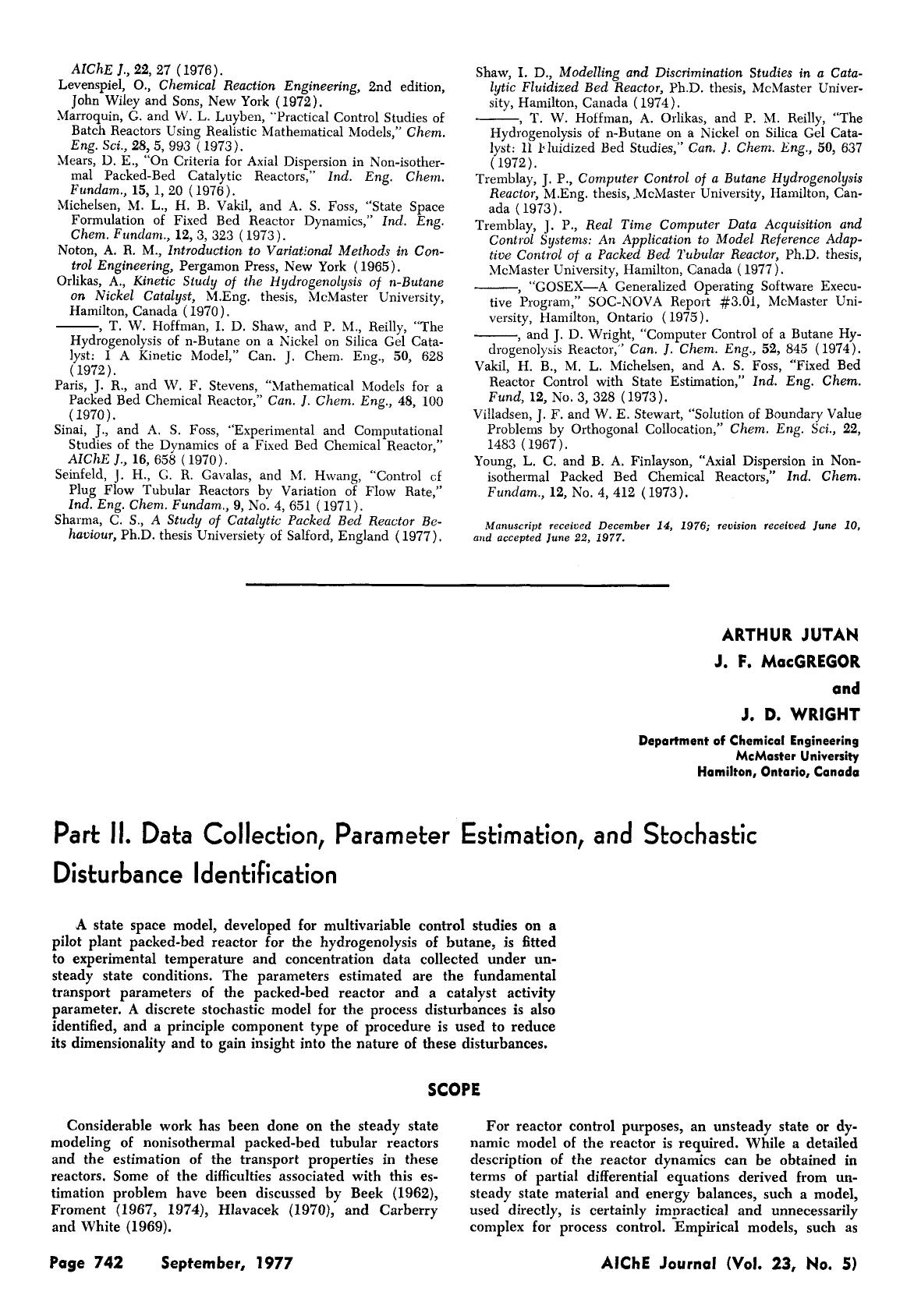 Multivariable computer control of a butane hydrogenolysis reactor: Part II. Data collection, parameter estimation, and stochastic disturbance identification by Unknown