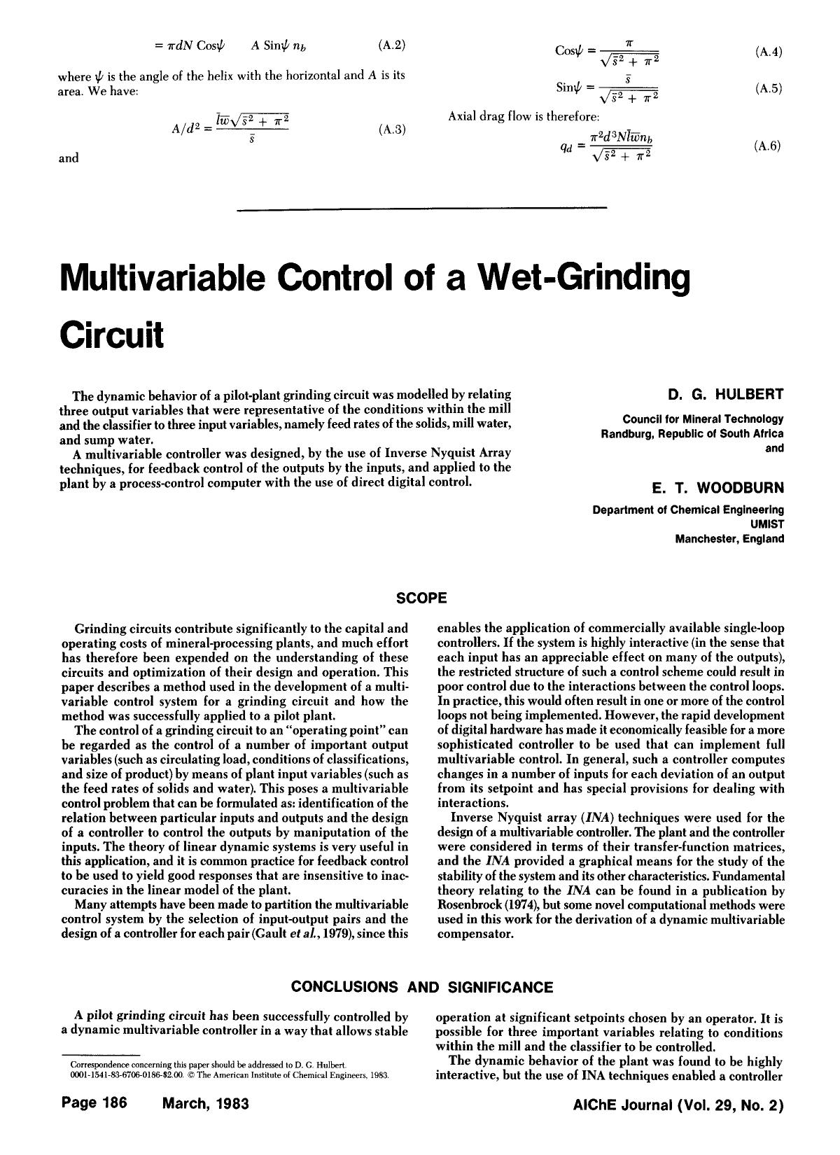 Multivariable control of a wet-grinding circuit by Unknown
