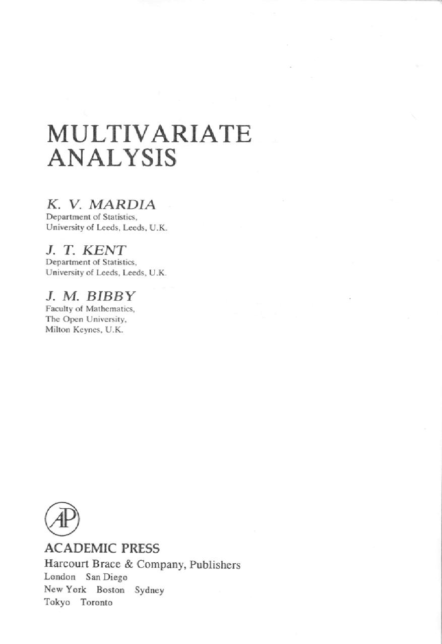 Multivariate Analysis by Mardia K.V. Kent John T. Bibby John M