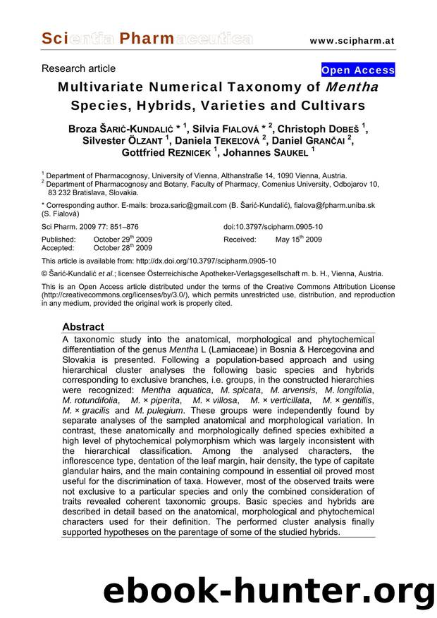 Multivariate Numerical Taxonomy of Mentha Species, Hybrids, Varieties and Cultivars by unknow