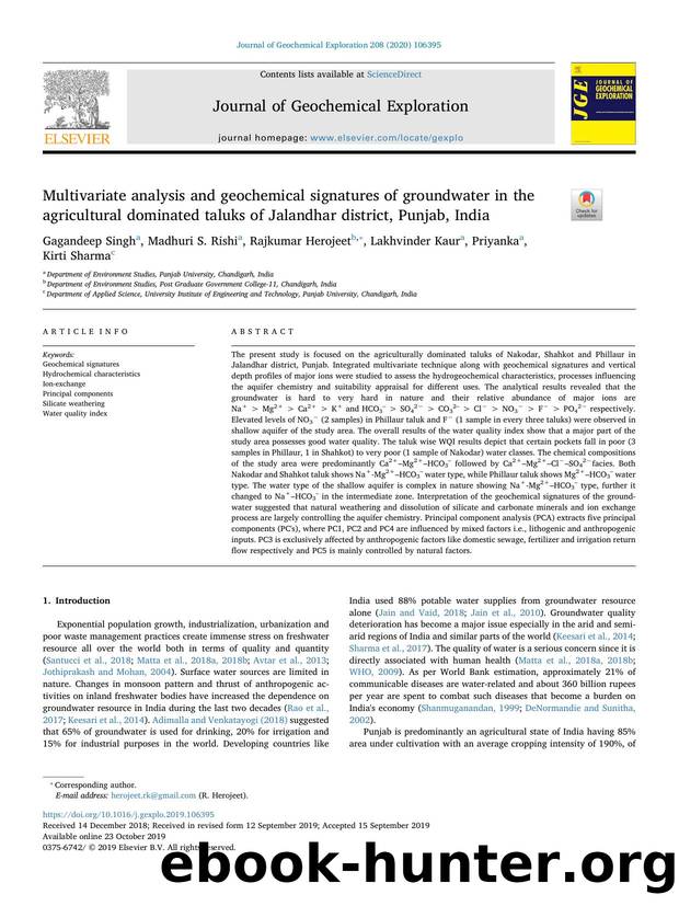 Multivariate analysis and geochemical signatures of groundwater in the agricultural dominated taluks of Jalandhar district, Punjab, India by Gagandeep Singh & Madhuri S. Rishi & Rajkumar Herojeet & Lakhvinder Kaur & Priyanka & Kirti Sharma