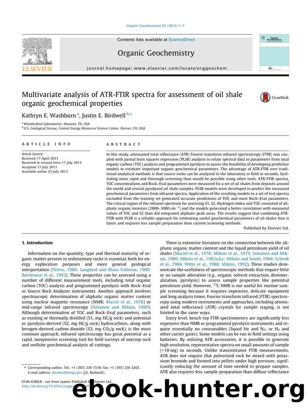 Multivariate analysis of ATR-FTIR spectra for assessment of oil shale organic geochemical properties by Kathryn E. Washburn & Justin E. Birdwell