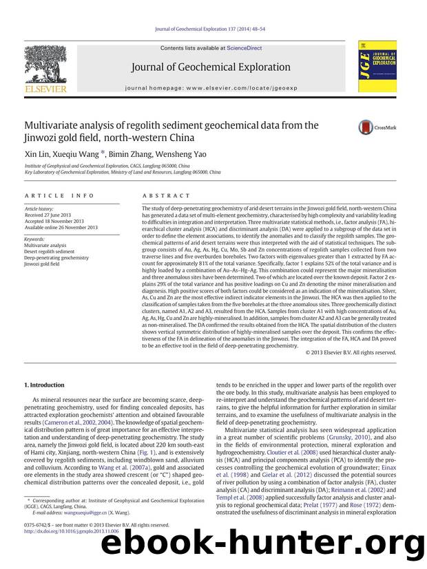 Multivariate analysis of regolith sediment geochemical data from the Jinwozi gold field, north-western China by Xin Lin