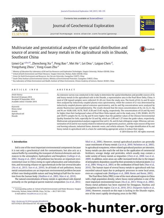 Multivariate and geostatistical analyses of the spatial distribution and source of arsenic and heavy metals in the agricultural soils in Shunde, Southeast China by unknow