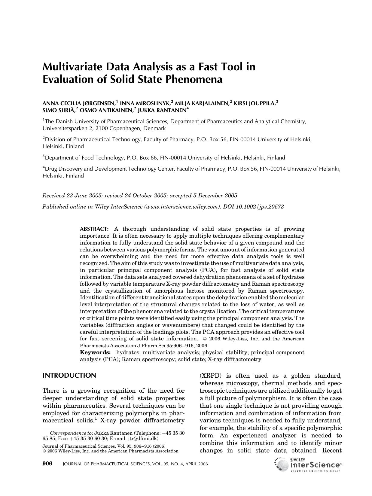Multivariate data analysis as a fast tool in evaluation of solid state phenomena by Unknown