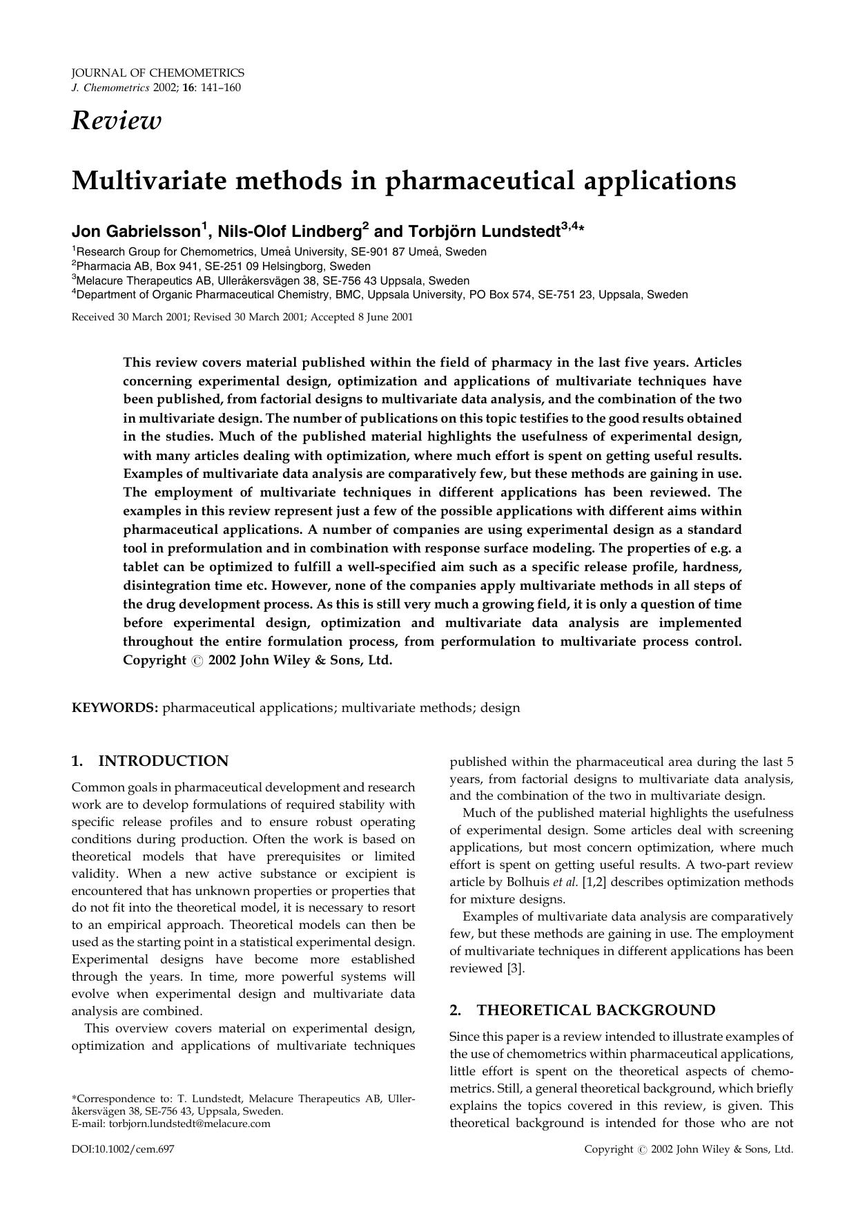Multivariate methods in pharmaceutical applications by Unknown