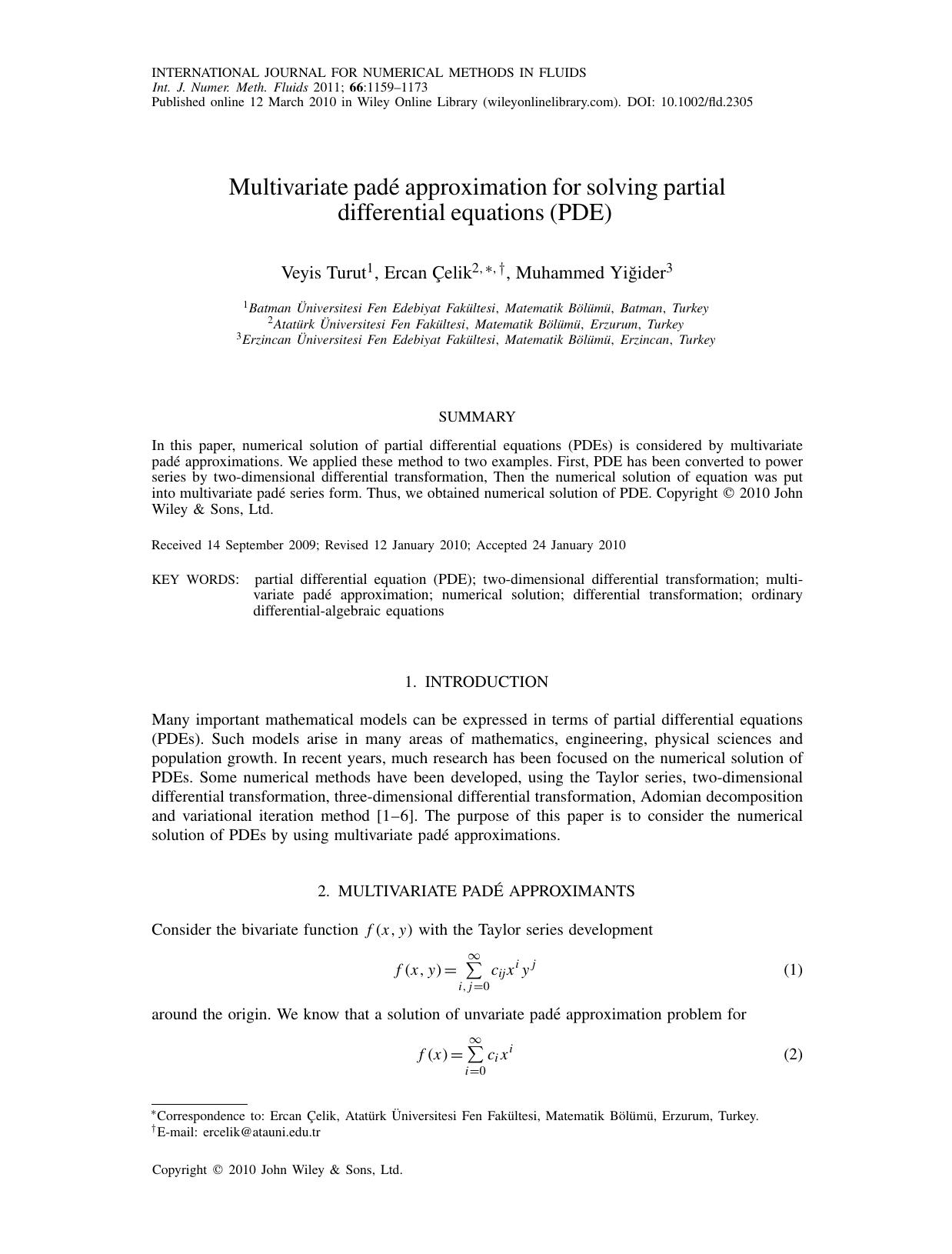 Multivariate pad approximation for solving partial differential equations (PDE) by Unknown