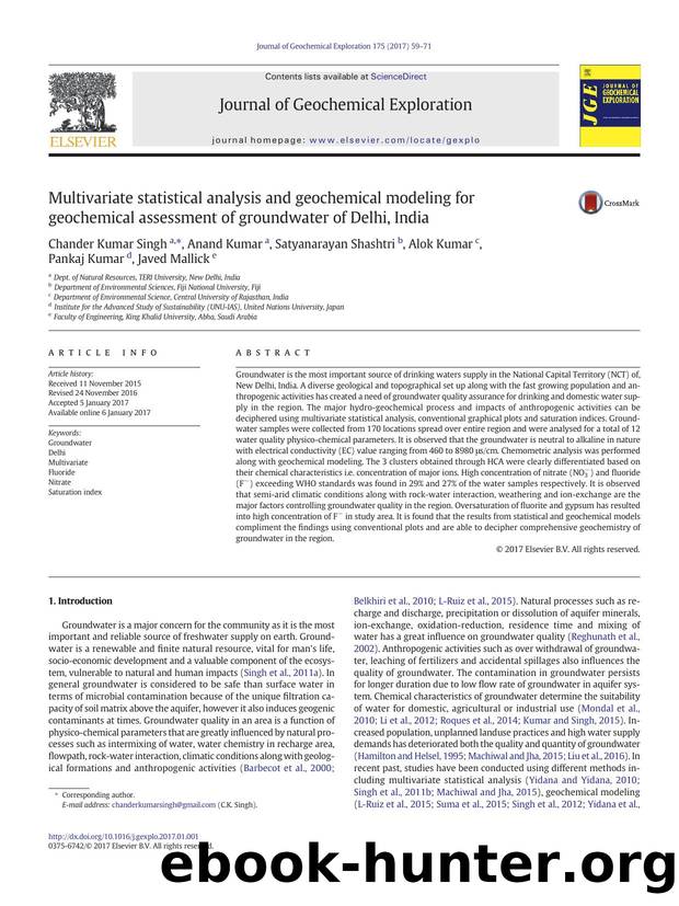 Multivariate statistical analysis and geochemical modeling for geochemical assessment of groundwater of Delhi, India by unknow