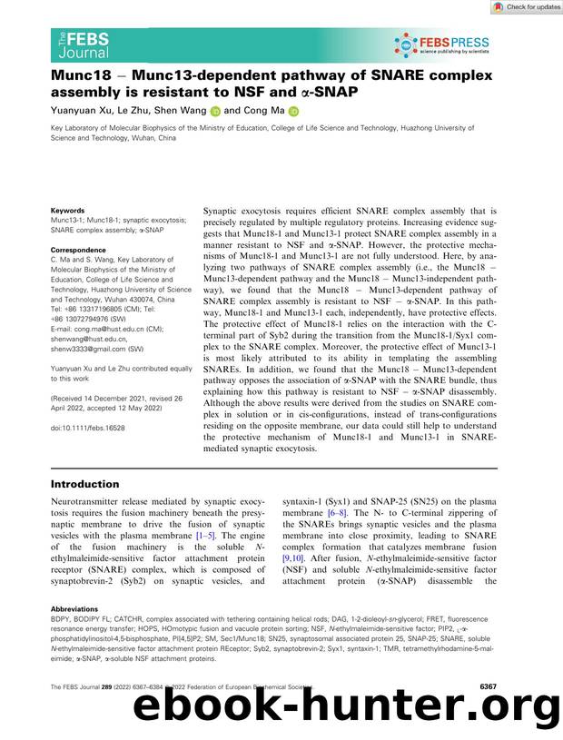 Munc18 â Munc13âdependent pathway of SNARE complex assembly is resistant to NSF and Î±âSNAP by Unknown