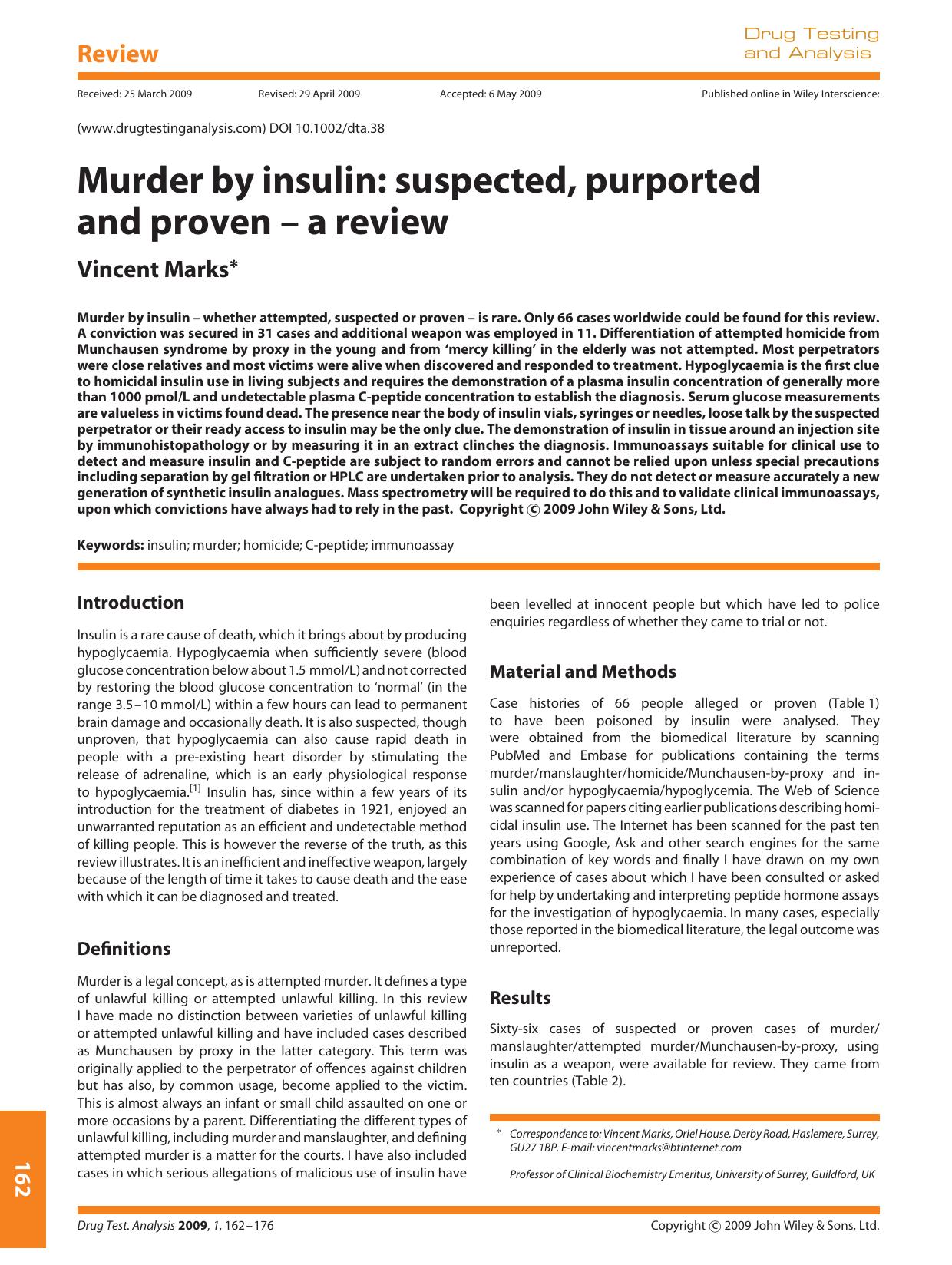 Murder by insulin: suspected, purported and proven-a review by Unknown