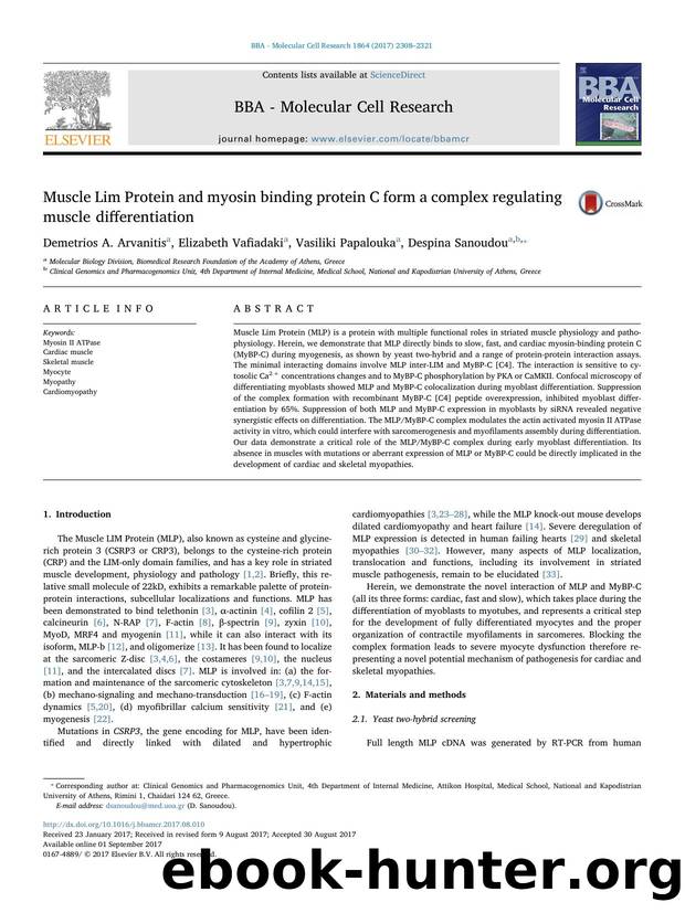 Muscle Lim Protein and myosin binding protein C form a complex regulating muscle differentiation by Demetrios A. Arvanitis & Elizabeth Vafiadaki & Vasiliki Papalouka & Despina Sanoudou