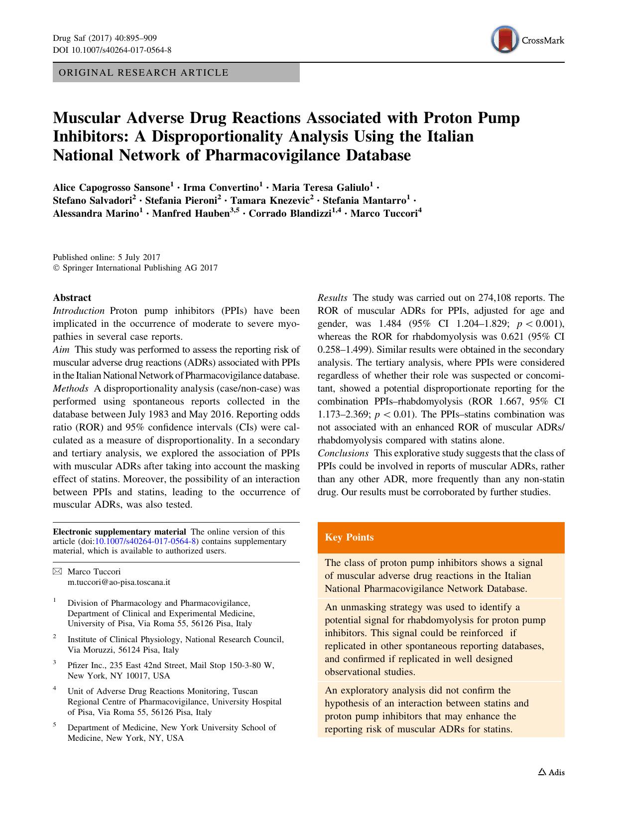 Muscular Adverse Drug Reactions Associated with Proton Pump Inhibitors: A Disproportionality Analysis Using the Italian National Network of Pharmacovigilance Database by unknow