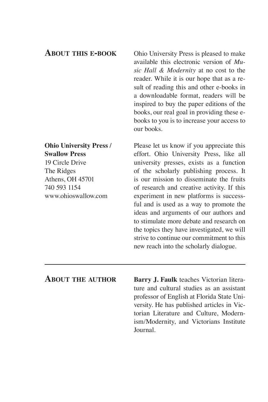 Music Hall & Modernity: Late Victorian Discovery Of Popular Culture by Barry J. Faulk