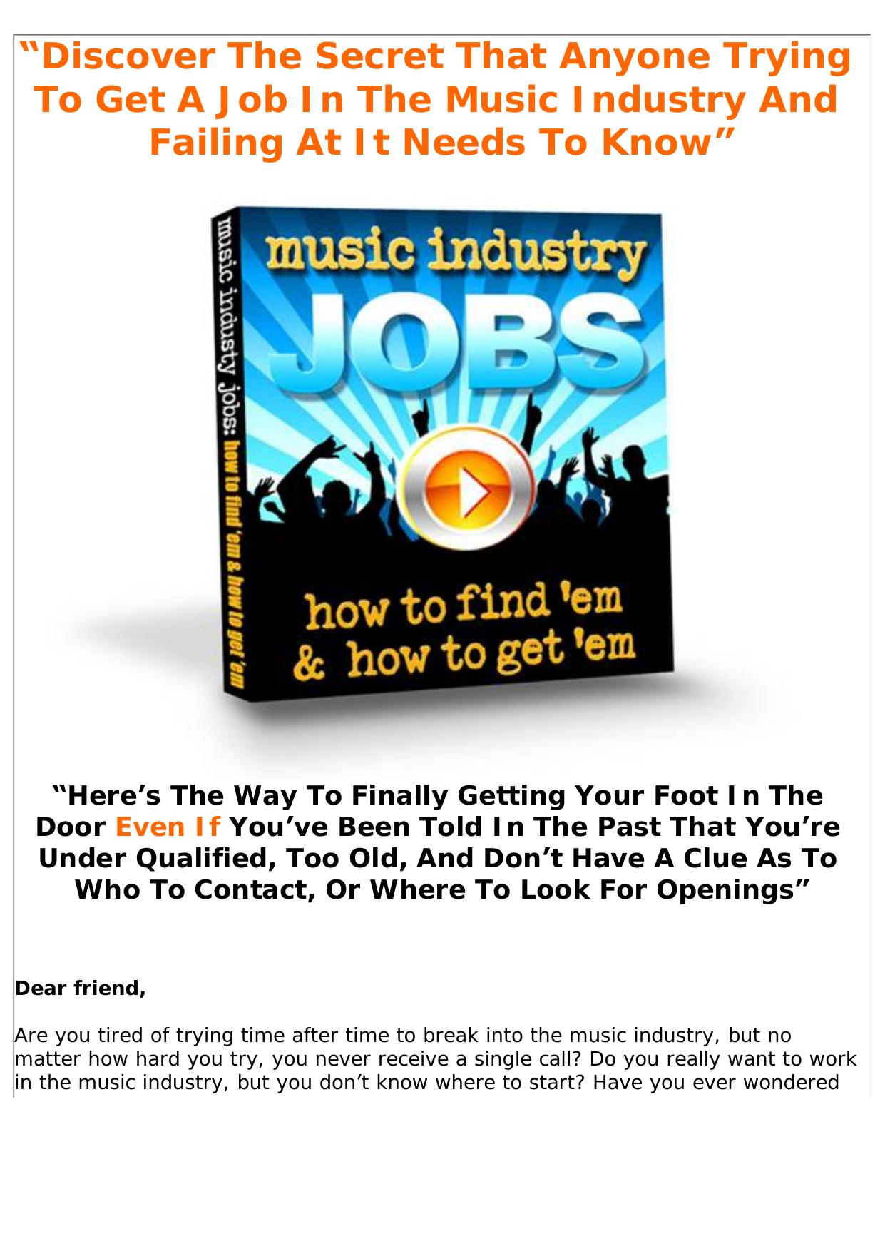 Music Industry Jobs- How To Find Em & How To Get Em. by Best of Kuszter's Collection
