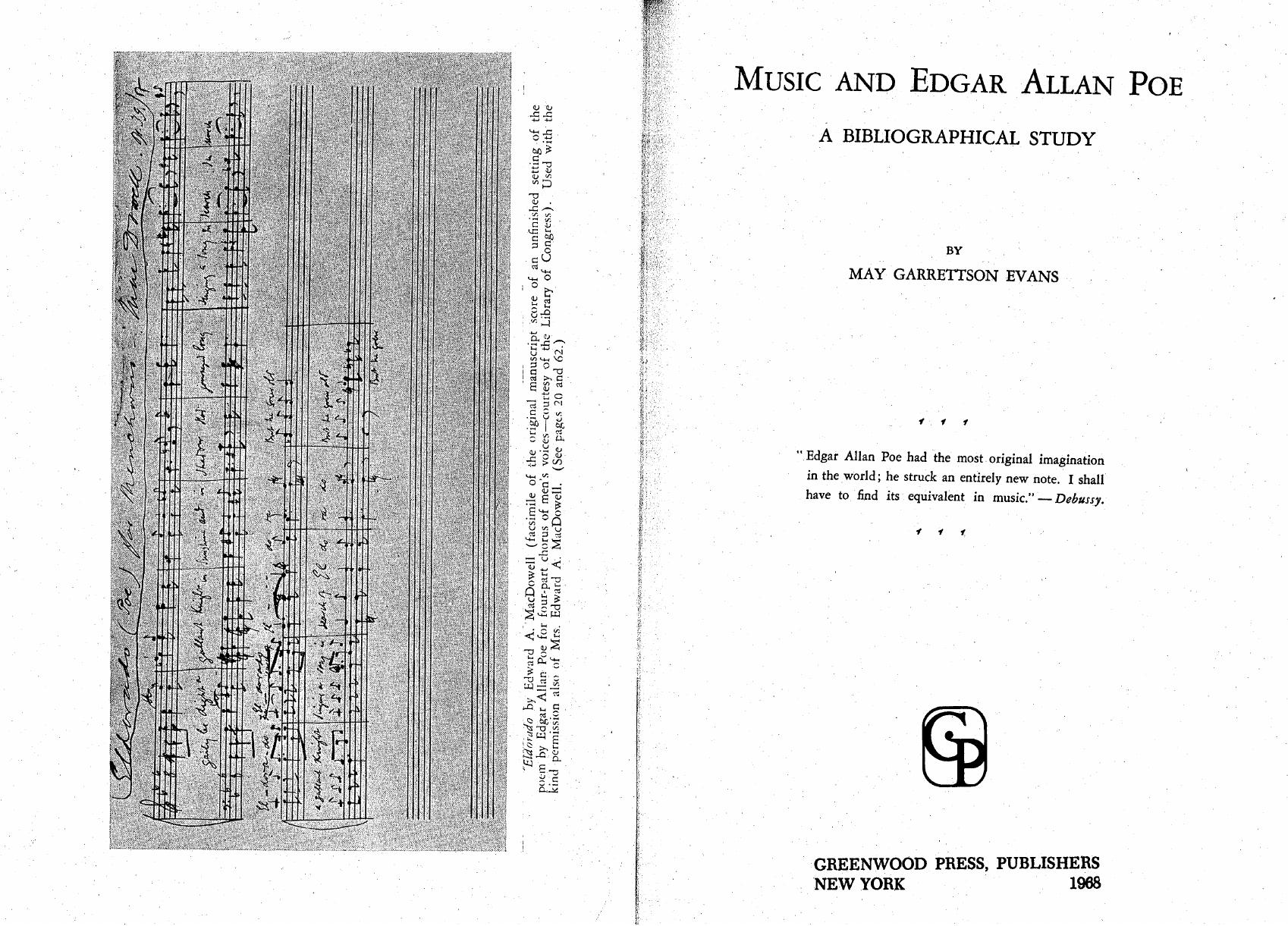 Music and Edgar Allan Poe: A Bibliographical Study by May Garrettson Evans