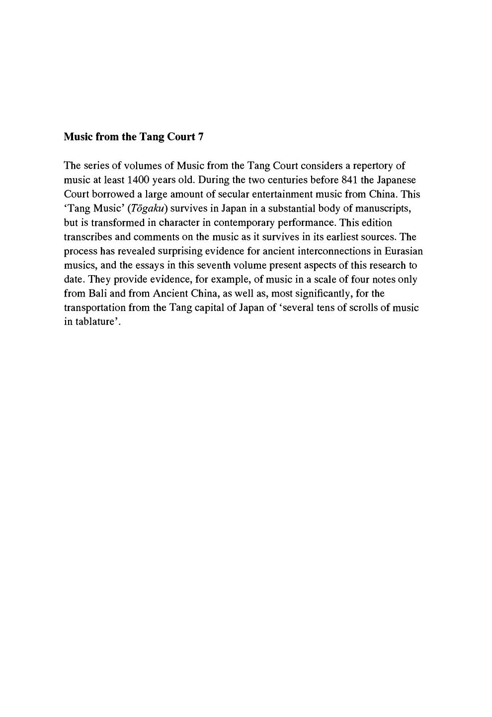 Music from the Tang Court: Volume 7: Some Ancient Connections Explored (v. 7) by Laurence E. R. Picken Noel J. Nickson Nicholas Gray okam Miyoko