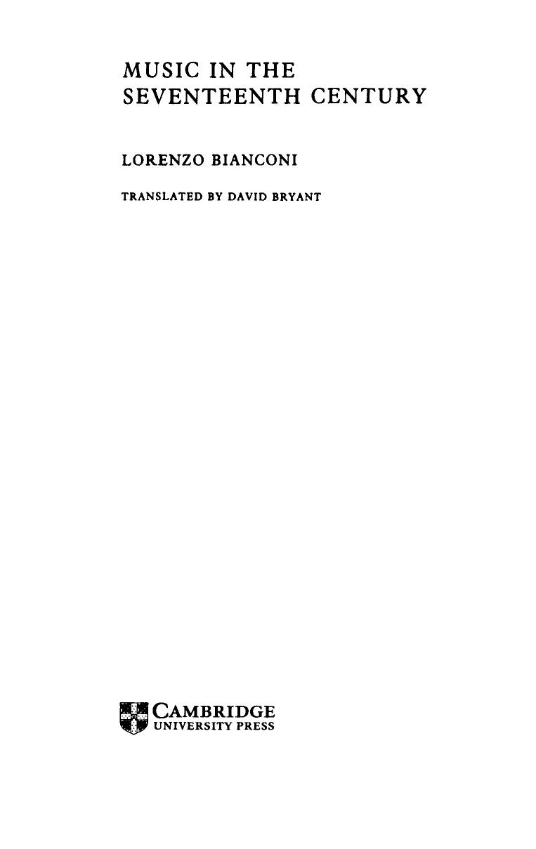 Music in the Seventeenth Century by Lorenzo Bianconi David Bryant